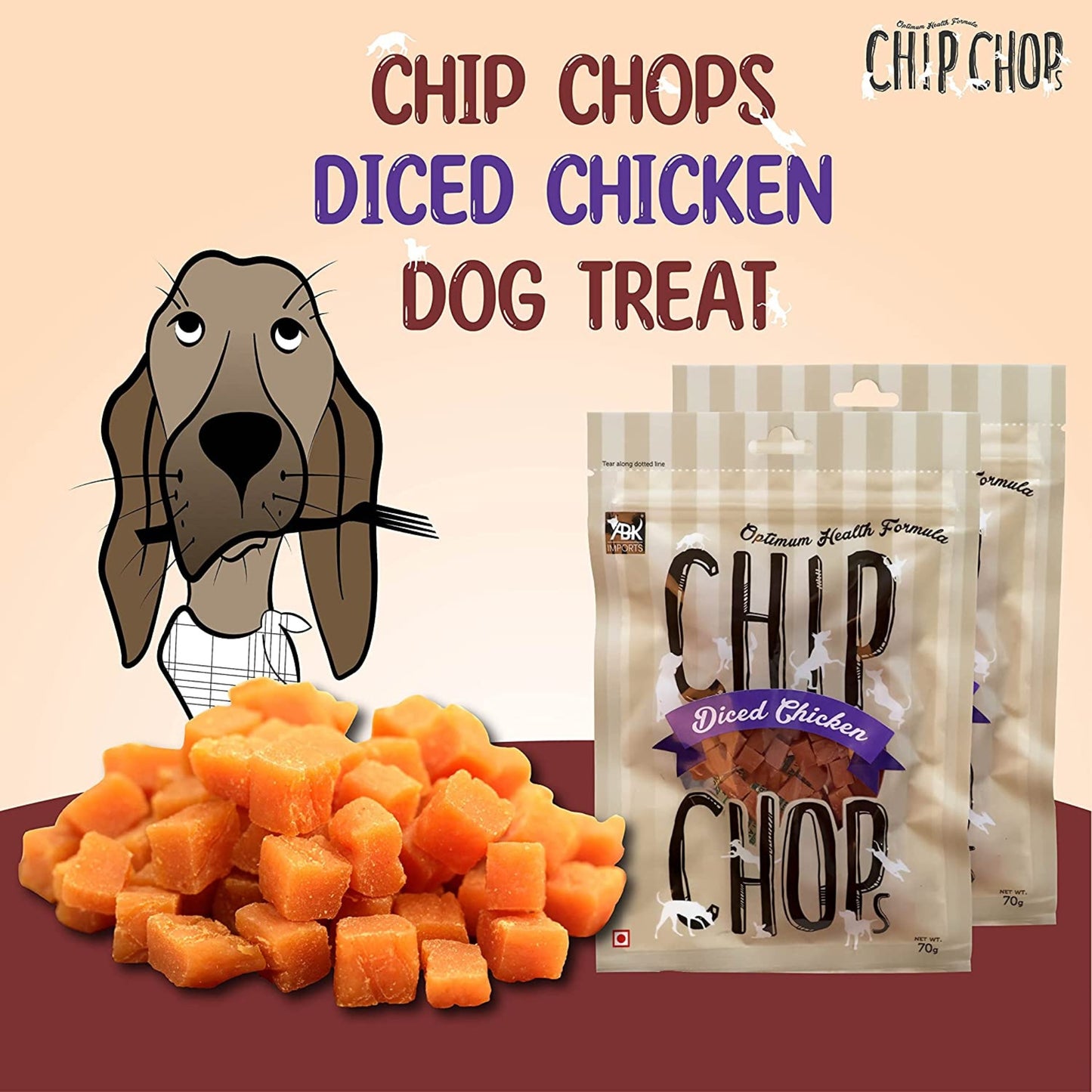 Chip Chops Dog Treats - Diced Chicken (70gm, Pack of 2)