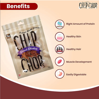 Chip Chops Dog Treats - Diced Chicken (70gm, Pack of 6)