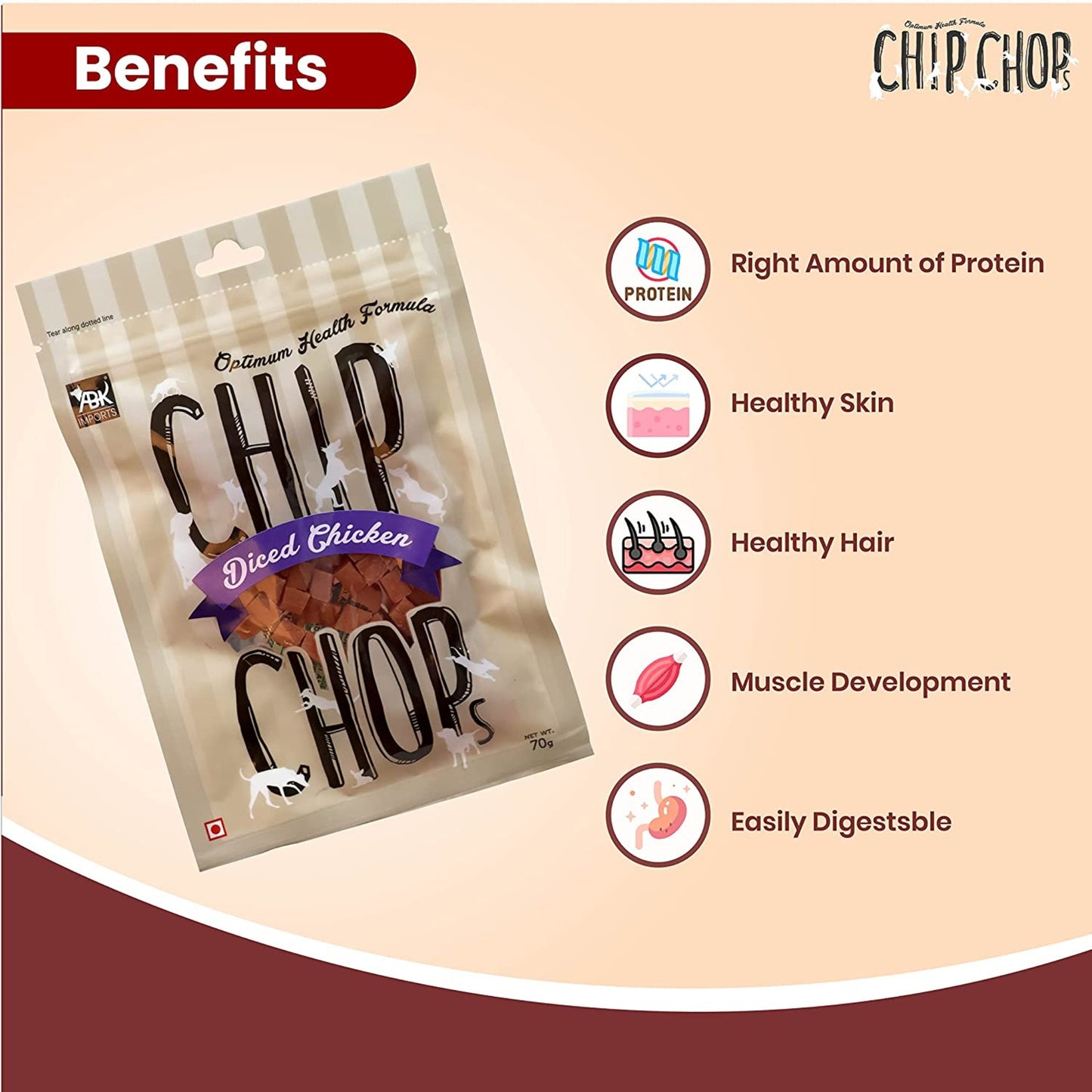 Chip Chops Dog Treats - Diced Chicken (70gm, Pack of 4)