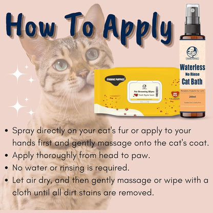 Foodie Puppies  2in1 Cat Grooming Combo for Wipes & Dry Bath-200ml
