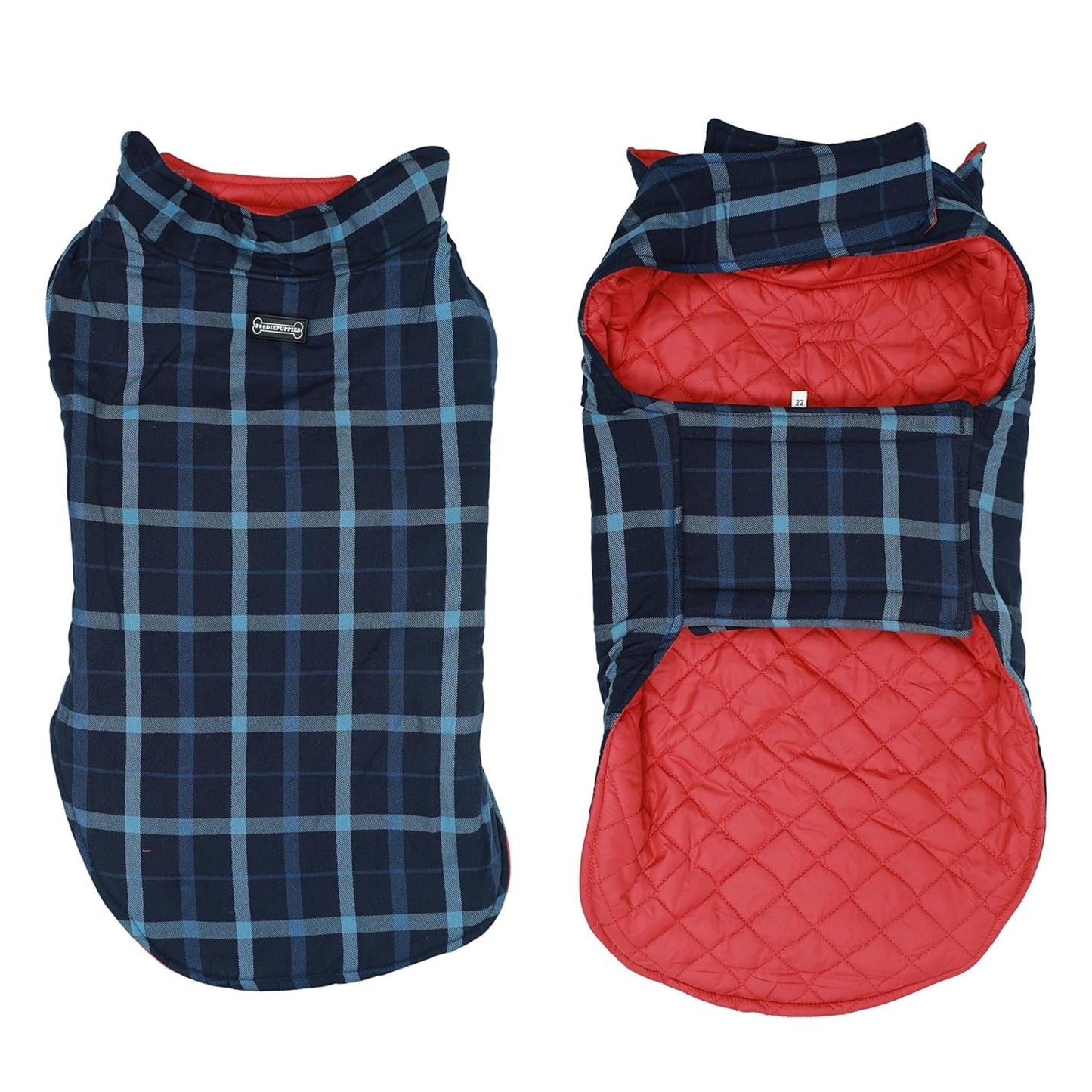 Foodie Puppies Winter Blue Check Jacket for Small Dogs & Puppies - 12inch