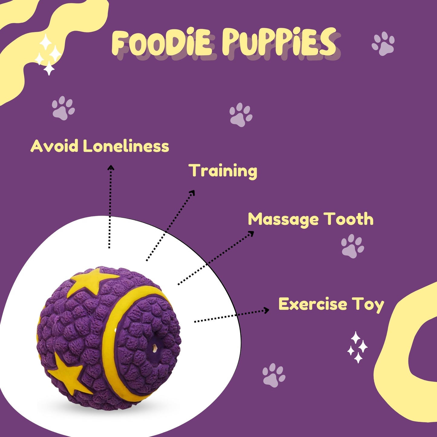 Foodie Puppies Latex Squeaky Toy for Medium Dog - Star Ball, Large