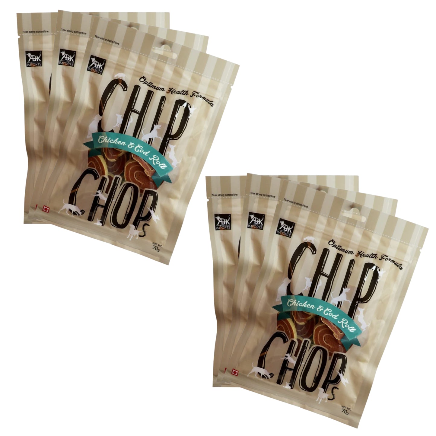 Chip Chops Dog Treats - Chicken & Codfish Roll (70gm, Pack of 6)