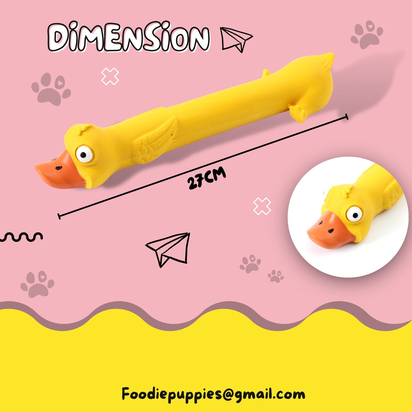 Foodie Puppies Latex Rubber Squeaky Dog Chew Toy - Yellow Duck