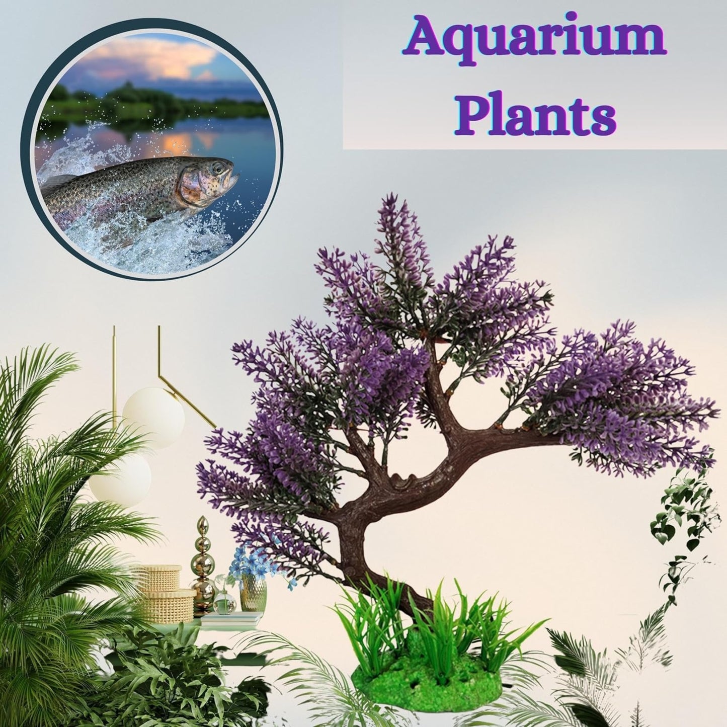 Foodie Puppies Aquarium Artificial Plastic Plant (Lavender Plant)