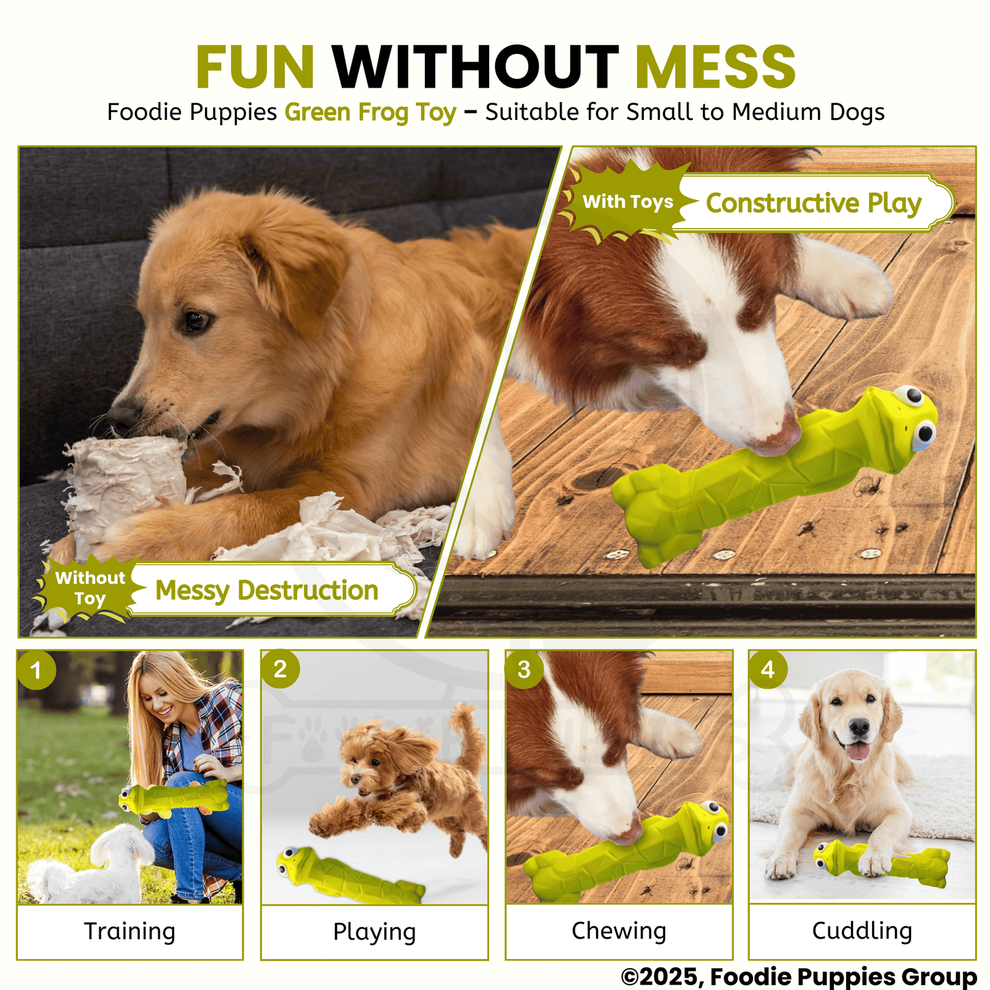 Green Frog Squeaky Chew Latex Rubber Toy for Small Dogs and Puppies