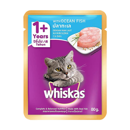 Whiskas Ocean Fish in Gravy Wet Food for Adult Cats - 80gm, Pack of 18