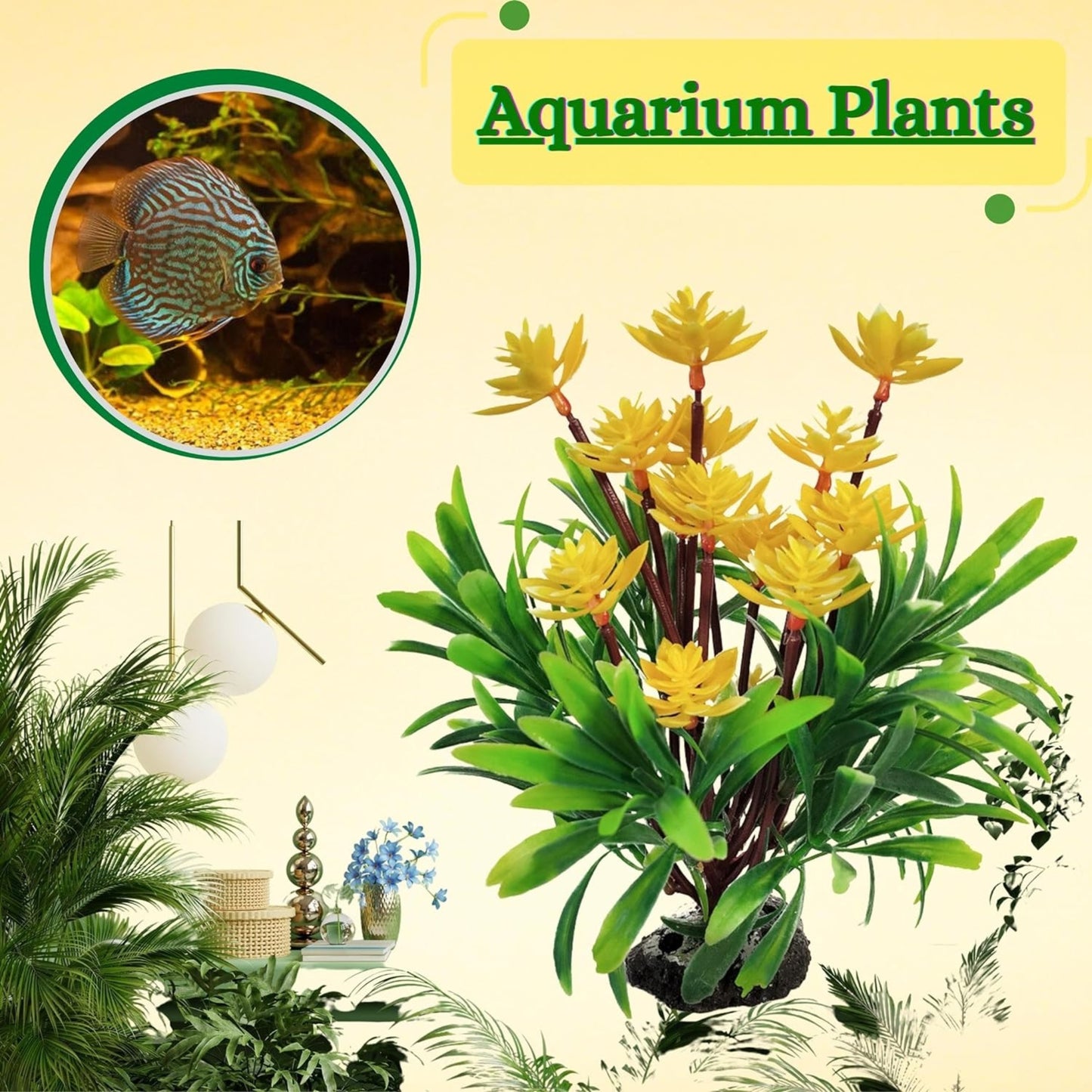 Foodie Puppies Aquarium Artificial Plastic Plant (Yellow Magnolia Plant)