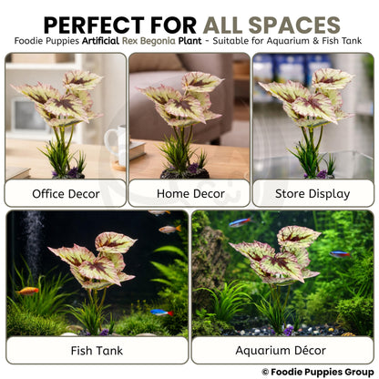 Foodie Puppies Aquarium Rex Begonia Plastic Plant with Resin Base Decor for Fish Tank Ornament Accessories