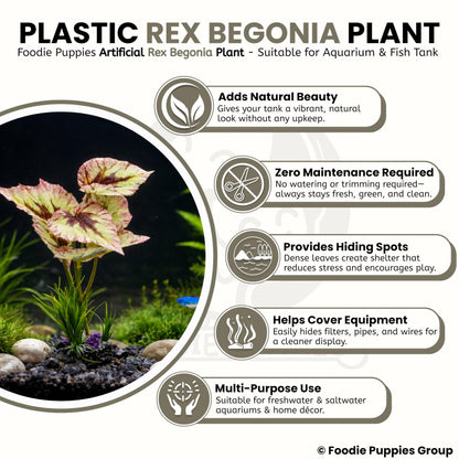 Foodie Puppies Aquarium Rex Begonia Plastic Plant with Resin Base Decor for Fish Tank Ornament Accessories