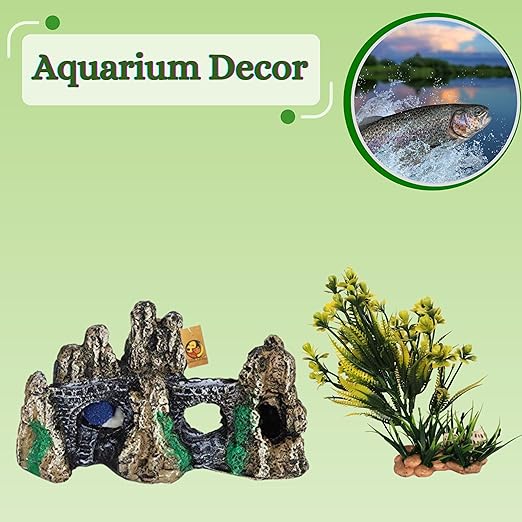 Foodie Puppies Fish Tank Decorations Combo (Yellow Chick Plant + Brown Hills)