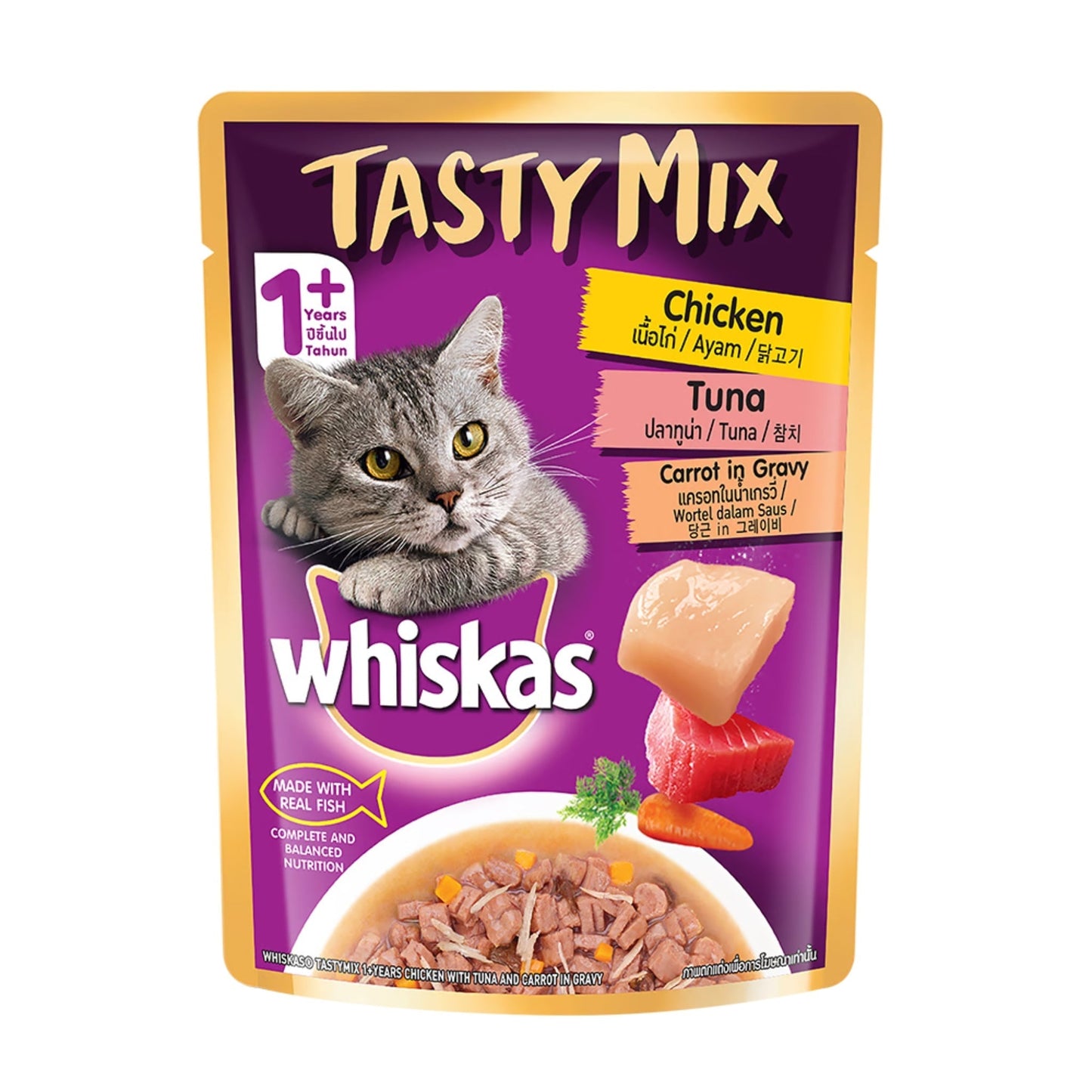 Whiskas Adult Cat Tasty Chicken with Tuna & Carrot in Gravy - Pack of 24