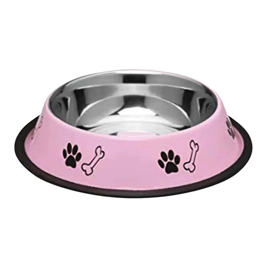 Foodie Puppies Printed Steel Bowl for Pets - 450ml (Pink)