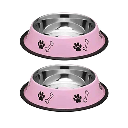 Foodie Puppies Printed Steel Bowl for Pets - 700ml (Baby Pink), Pack of 2