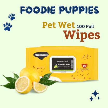 Foodie Puppies Lemon & Green Tea Wipes for Dogs & Puppies - Pack of 3