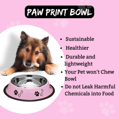 Foodie Puppies Printed Steel Bowl for Pets - 450ml (Pink)