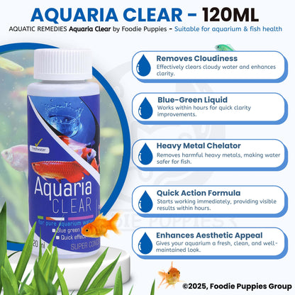 Foodie Puppies Aquatic Remedies Aquaria Clear - 120ml (Pack of 2) | Suitable for Fresh Water | Cloudy Water Remover for Crystal Clear Aquarium Water with Free Key Ring