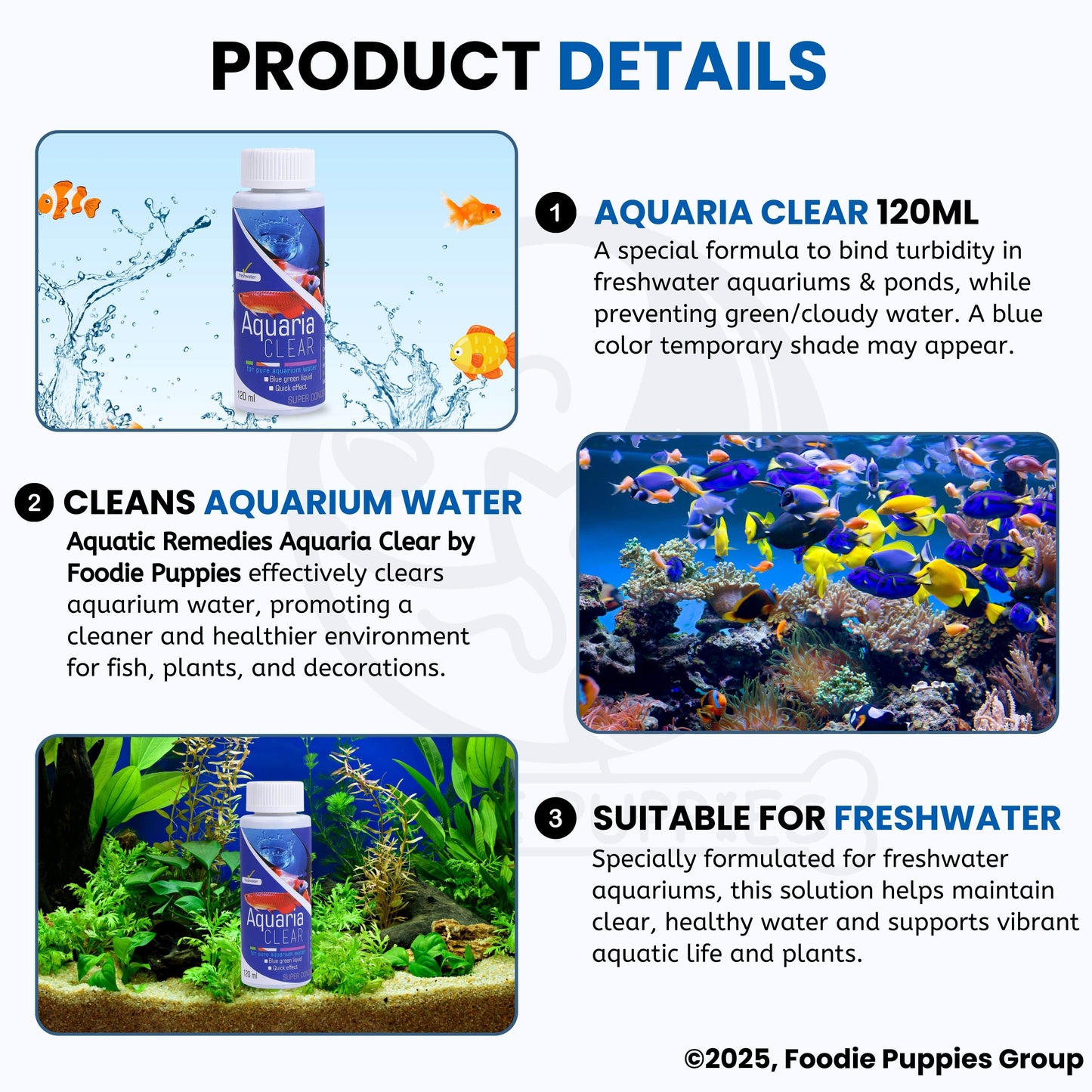 Foodie Puppies Aquatic Remedies Aquaria Clear - 120ml (Pack of 2) | Suitable for Fresh Water | Cloudy Water Remover for Crystal Clear Aquarium Water with Free Key Ring