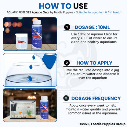 Foodie Puppies Aquatic Remedies Aquaria Clear - 120ml (Pack of 2) | Suitable for Fresh Water | Cloudy Water Remover for Crystal Clear Aquarium Water with Free Key Ring