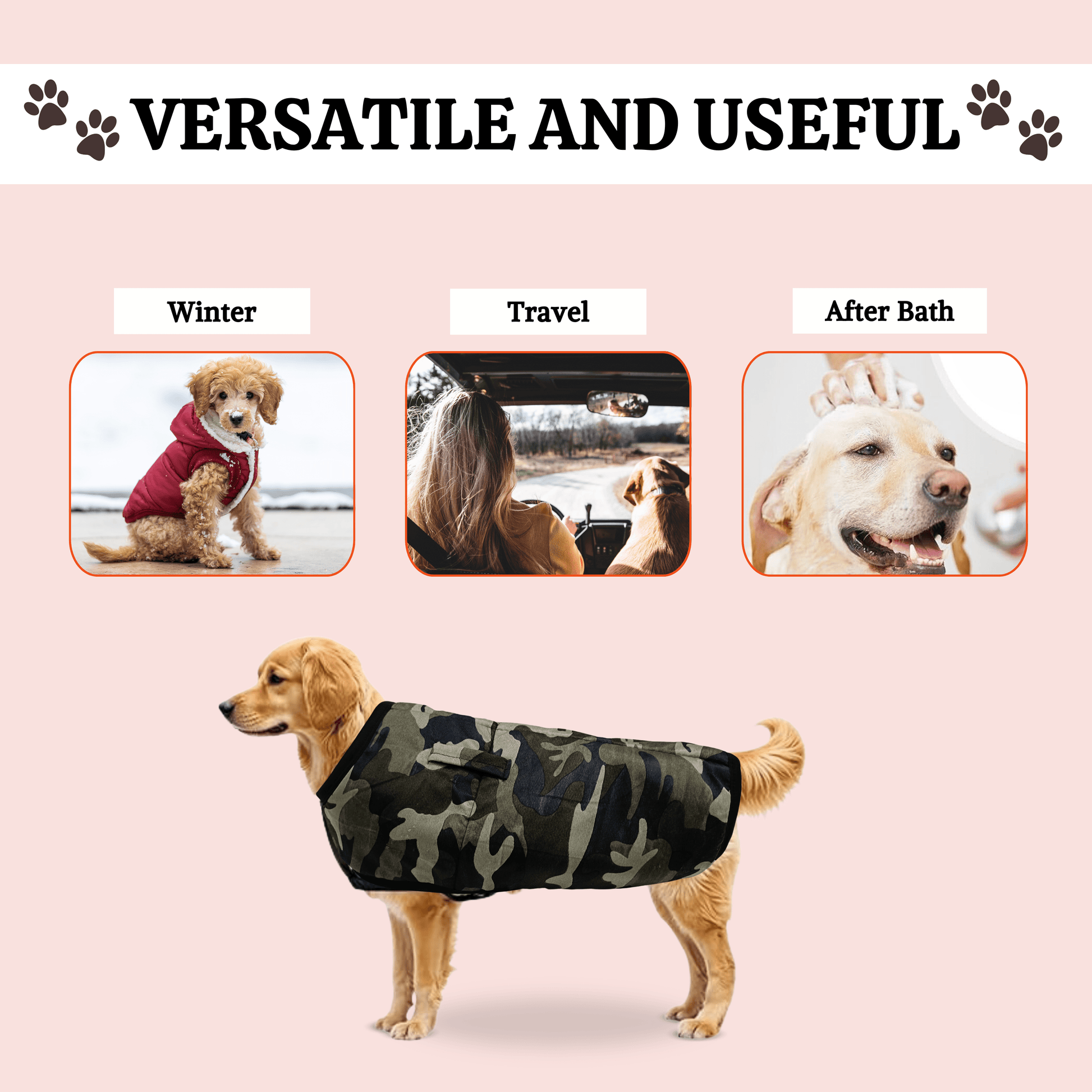Dog Army Print Winter Jacket (22 Inch) Soft Warm Waterproof and