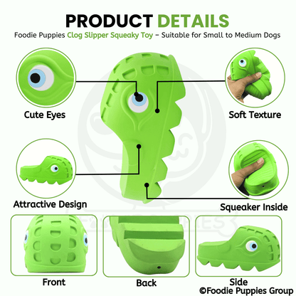 Clog Slipper Squeaky Toy for Puppies and Small to Medium Dogs