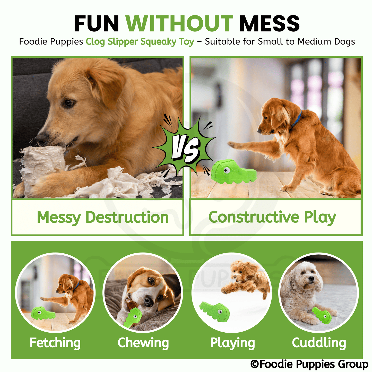 Clog Slipper Squeaky Toy for Puppies and Small to Medium Dogs