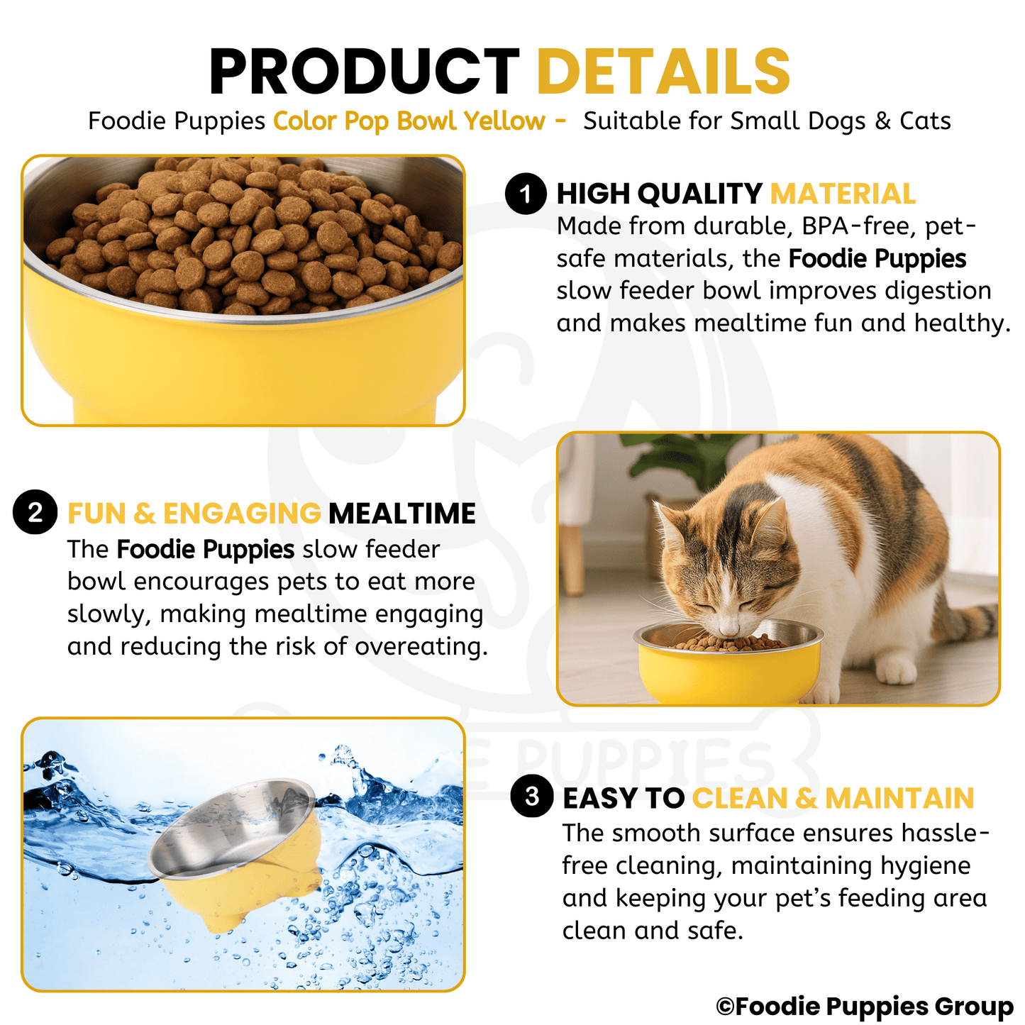 Steel Material Elevated Yellow Bowl For Cat & Kitten 