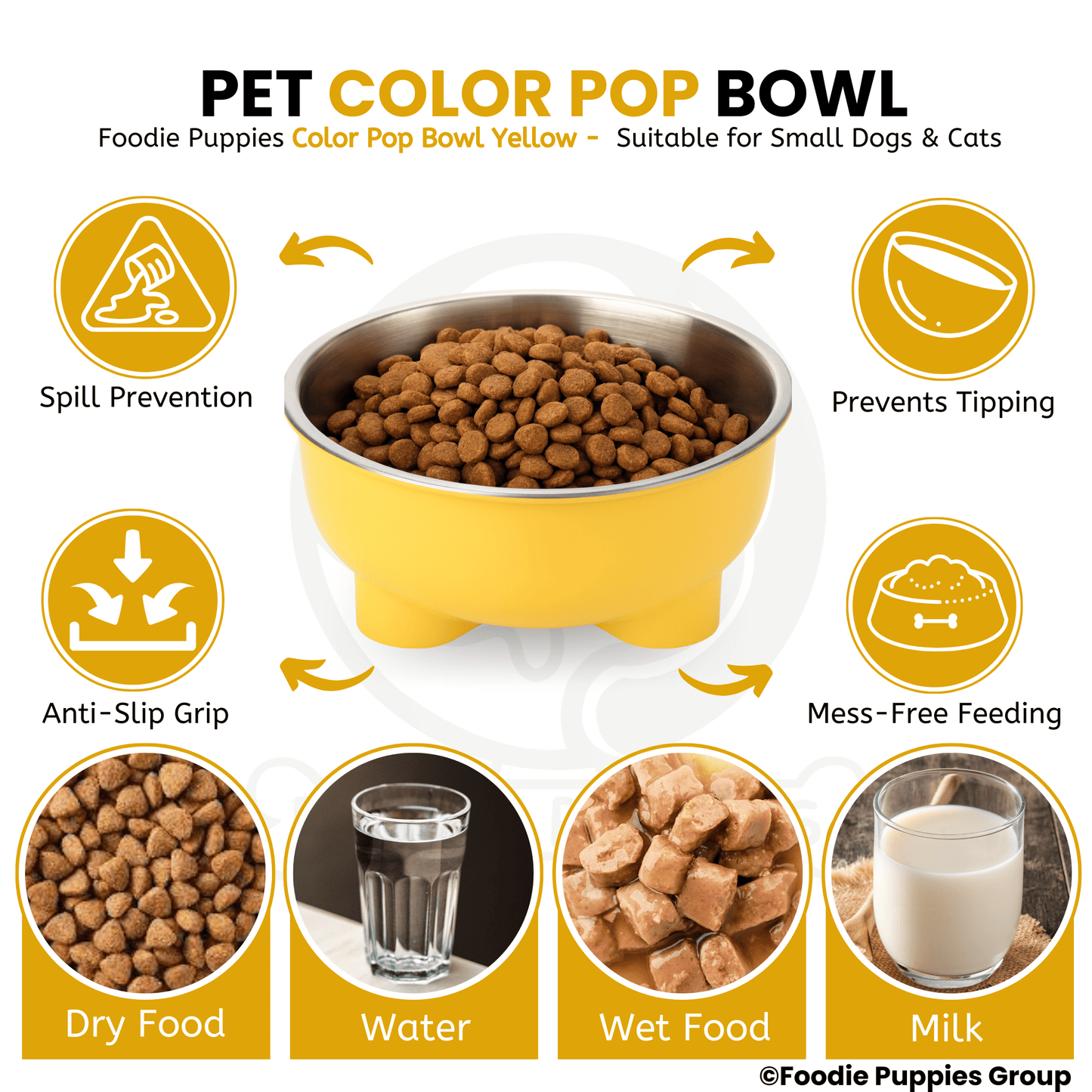 Steel Material Elevated Yellow Bowl For Cat & Kitten 