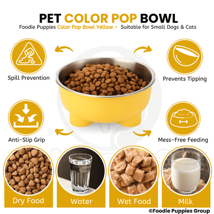 Steel Material Elevated Yellow Bowl For Cat & Kitten 
