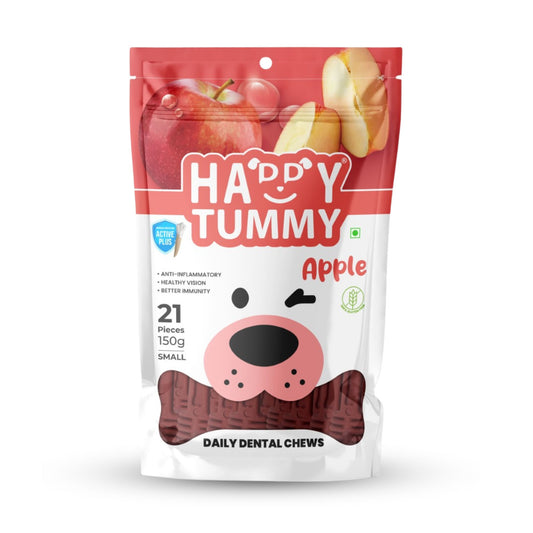 Happy Tummy Dental Chew Bone Treat for Dogs - 21Pcs, Small (Apple)