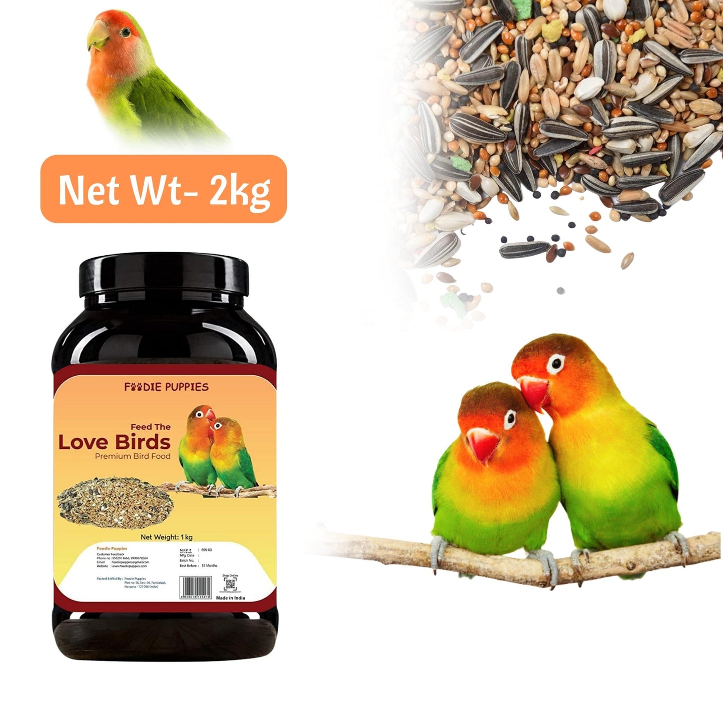 Foodie Puppies Lovebird Seeds - 2Kg | Suitable for All Types of Birds