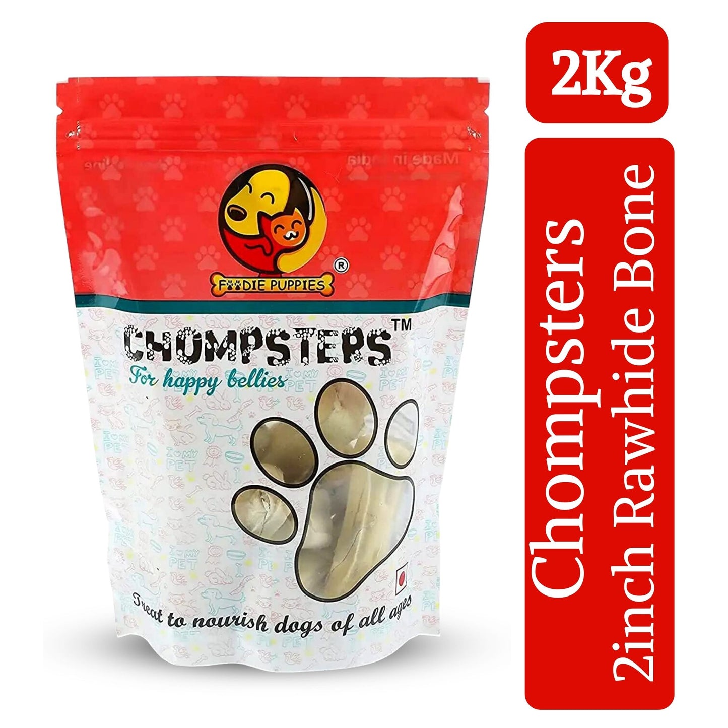 Foodie Puppies Chompsters Rawhide Bone for Dogs - 2inch Bone, 2Kg