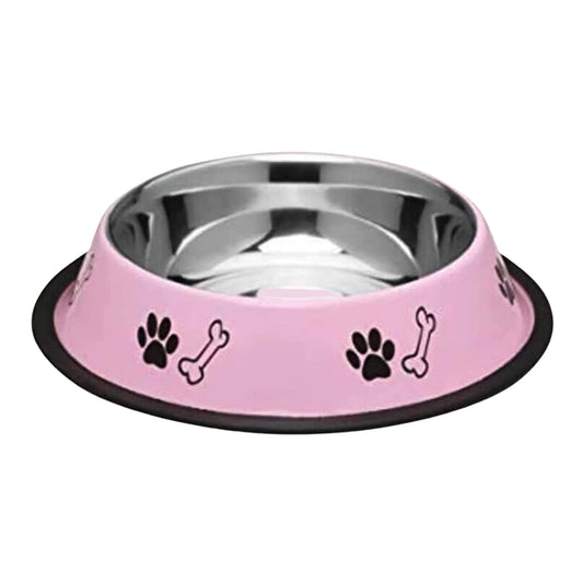 Foodie Puppies Printed Steel Bowl for Pets - 700ml (Baby Pink)
