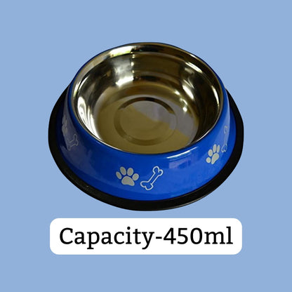 Foodie Puppies Printed Steel Bowl for Pets - 450ml (Blue)