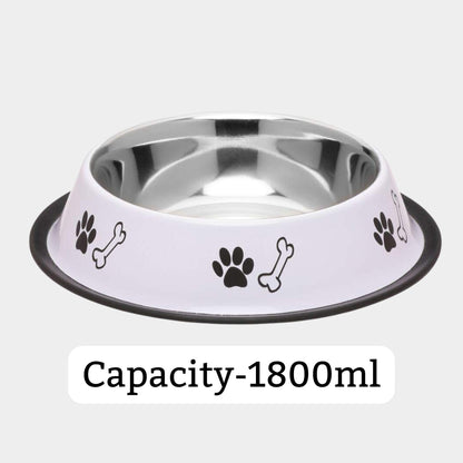 Foodie Puppies Printed Steel Bowl for Pets - 1800ml (White)