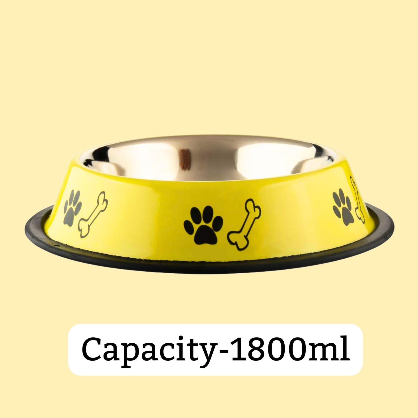 Foodie Puppies Printed Steel Bowl for Pets - 1800ml (Yellow)