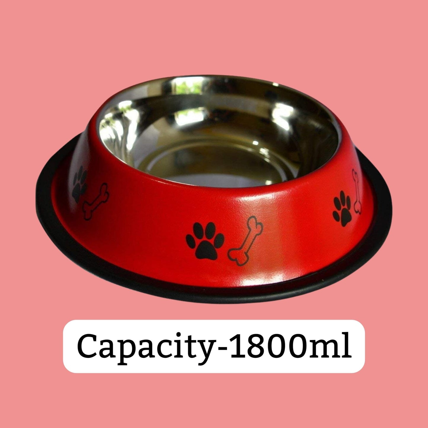 Foodie Puppies Printed Steel Bowl for Pets - 1800ml (Red), Pack of 2