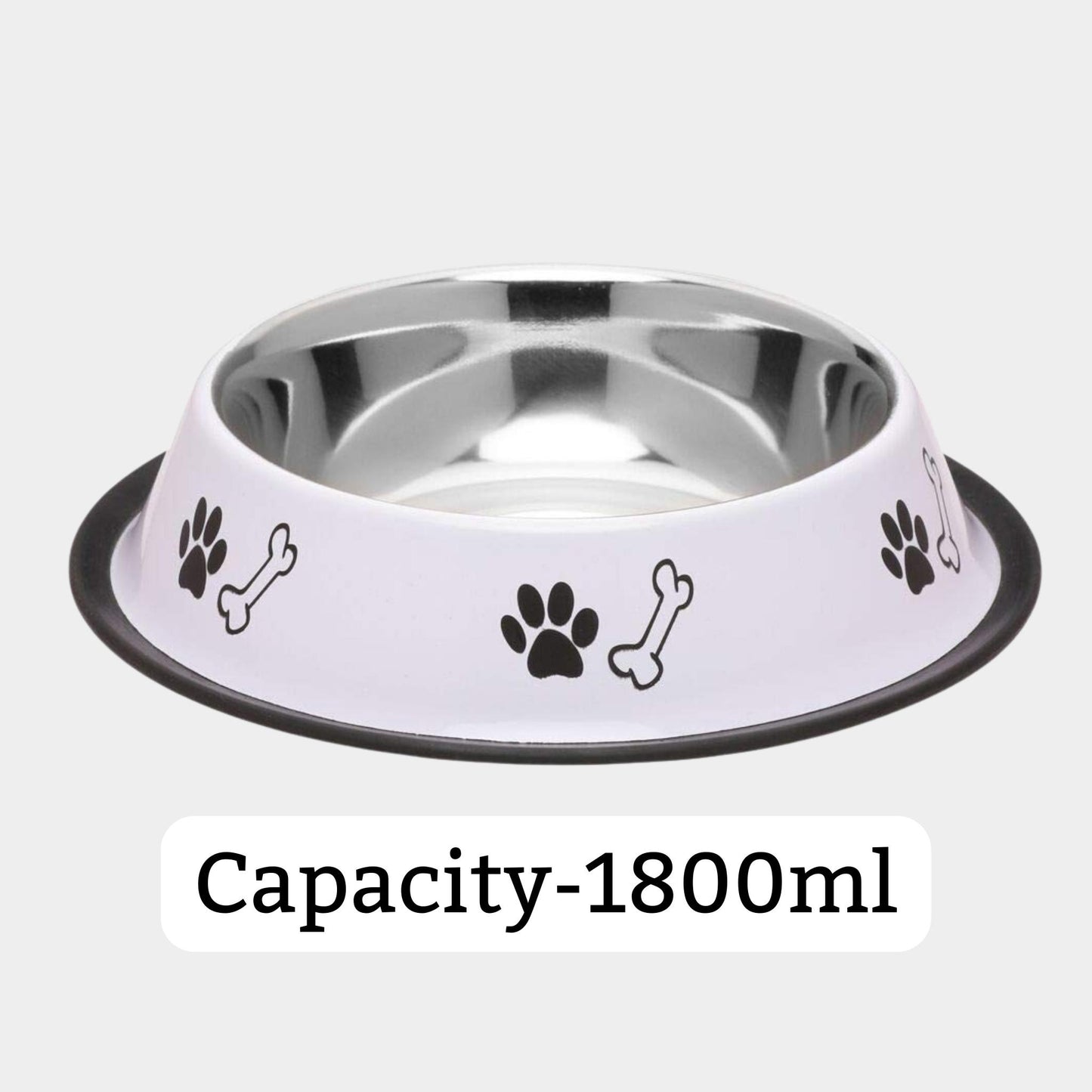 Foodie Puppies Printed Steel Bowl for Pets - 1800ml (White), Pack of 2