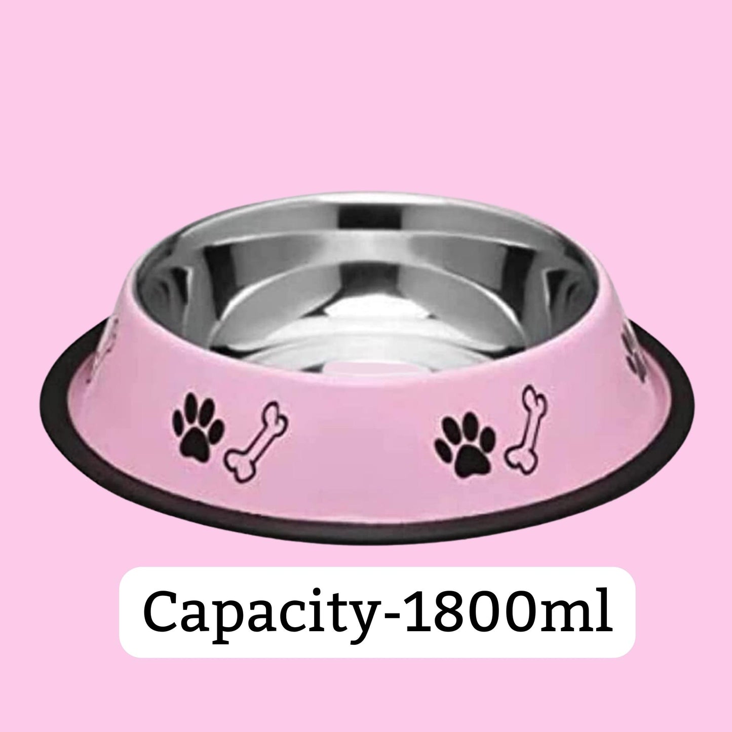 Foodie Puppies Printed Steel Bowl for Pets - 1800ml (Pink)