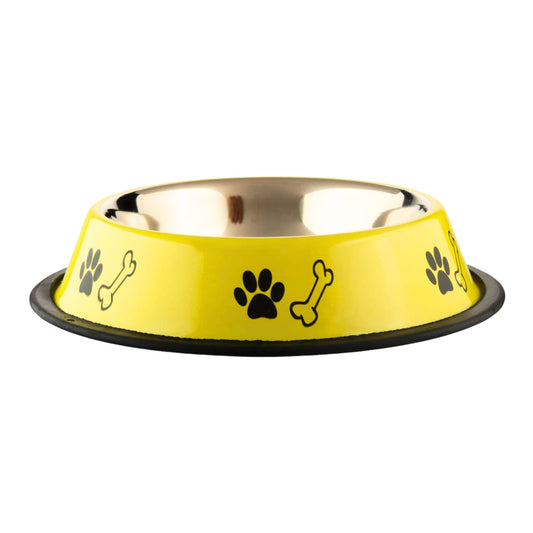 Foodie Puppies Printed Steel Bowl for Pets - 1800ml (Yellow)