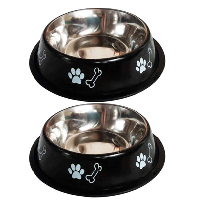 Foodie Puppies Printed Steel Bowl for Pets - 1800ml (Black), Pack of 2