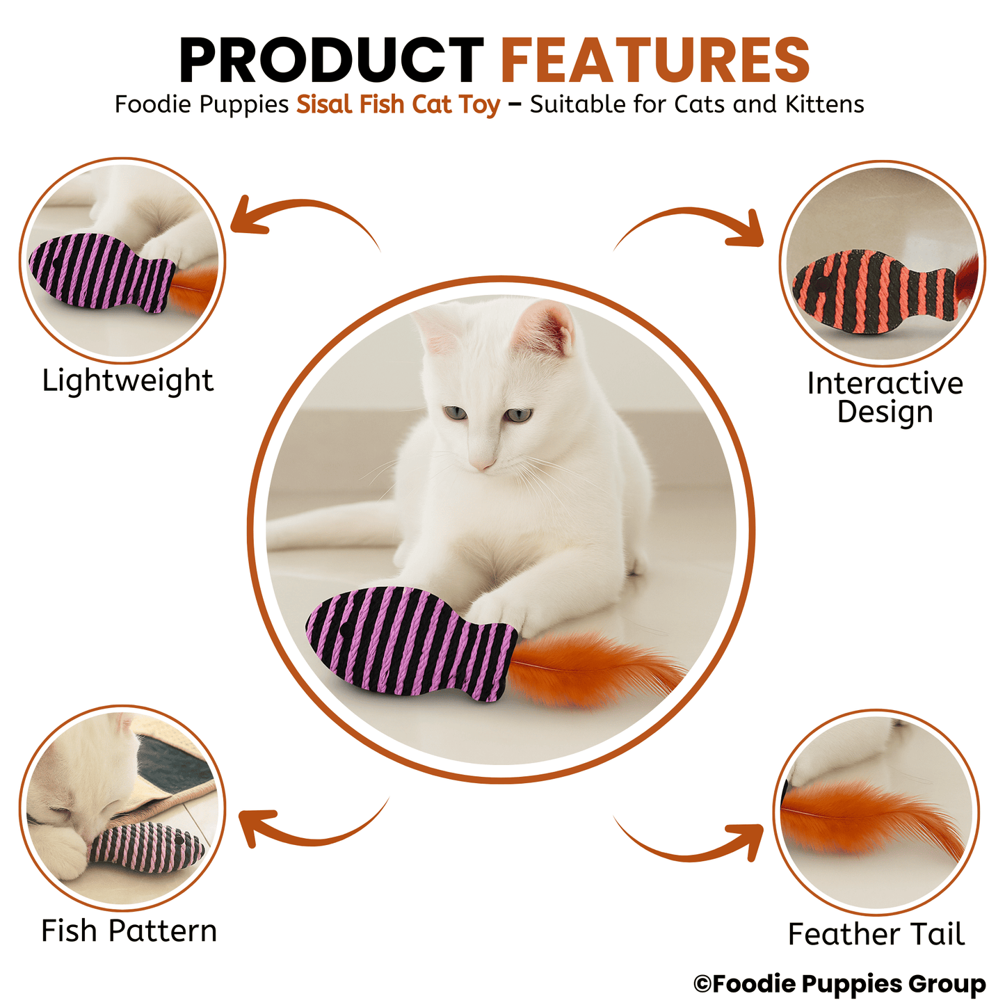 Colorful fish-shaped cat toys with feathers