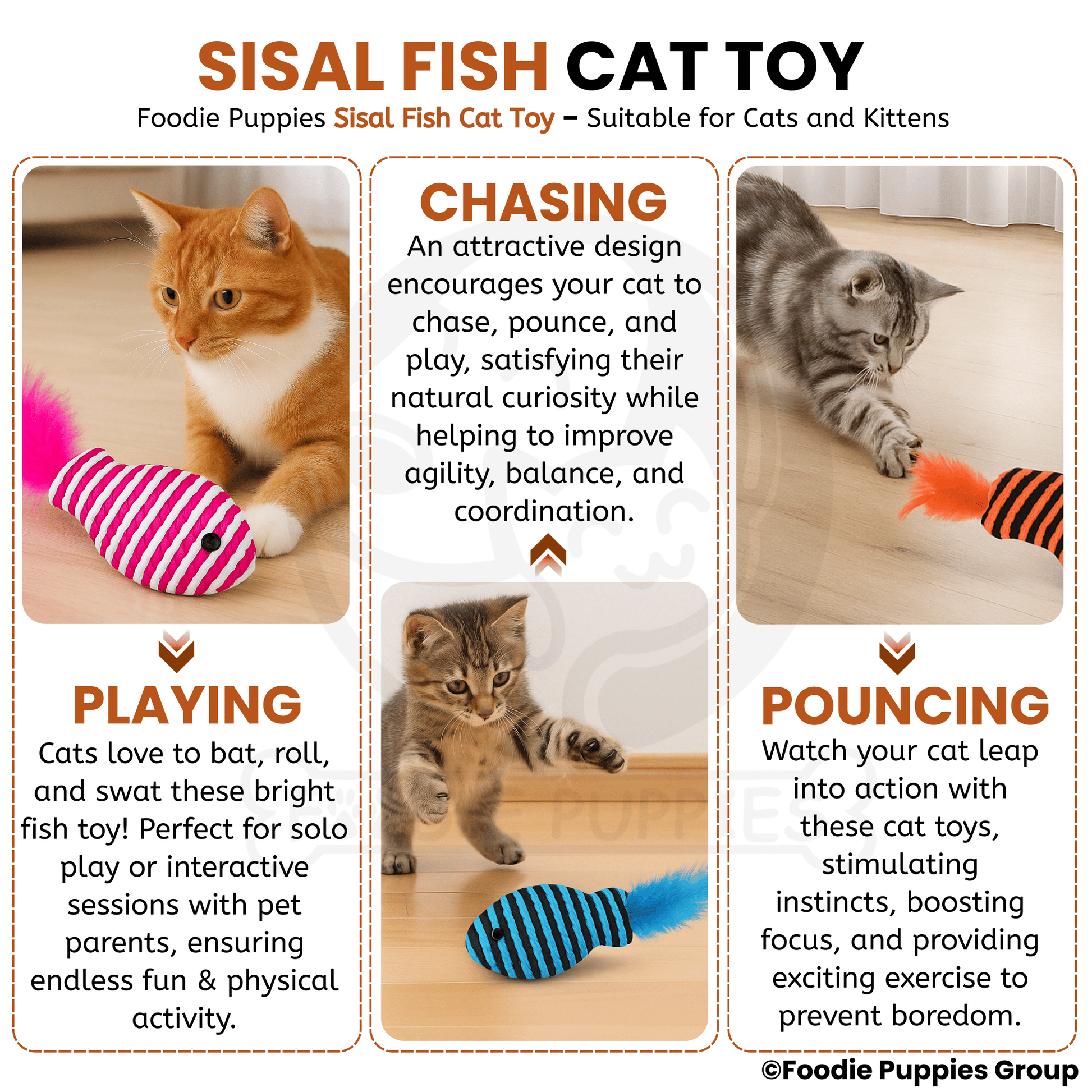 Colorful fish-shaped cat toys with feathers