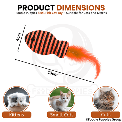 Colorful fish-shaped cat toys with feathers