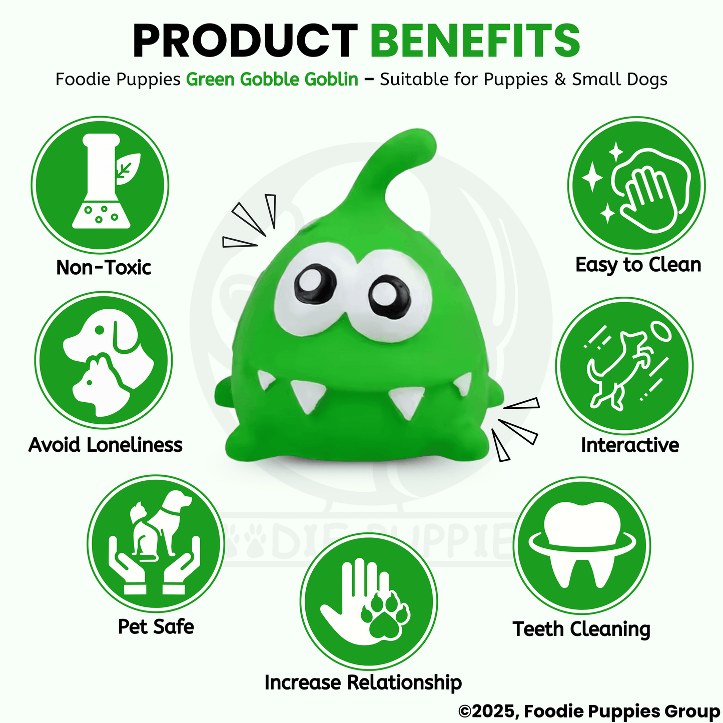 Green Gobble Goblin Latex Dog Squeaky Chew Toy (10cm) for Small Dogs and Puppies