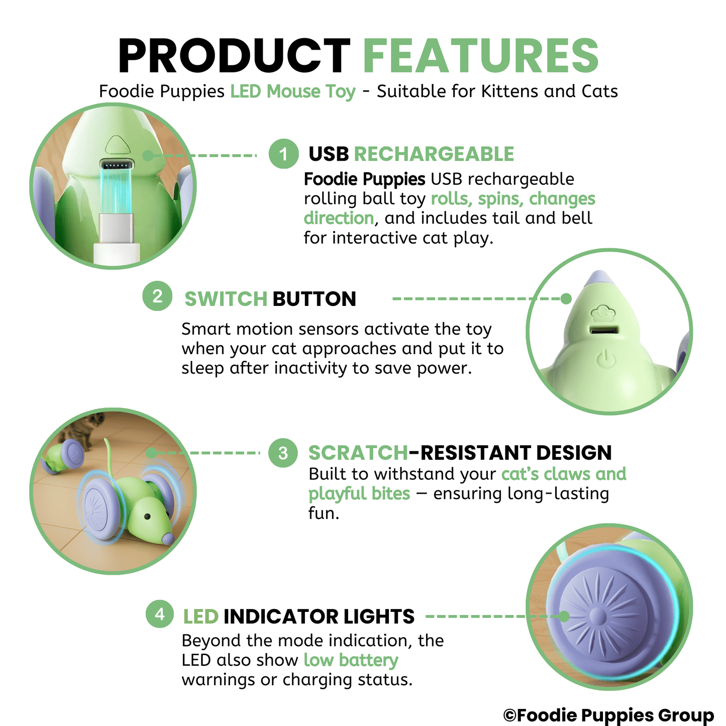 Smart Interactive LED Wheel Mouse Toy For Cat & Kitten