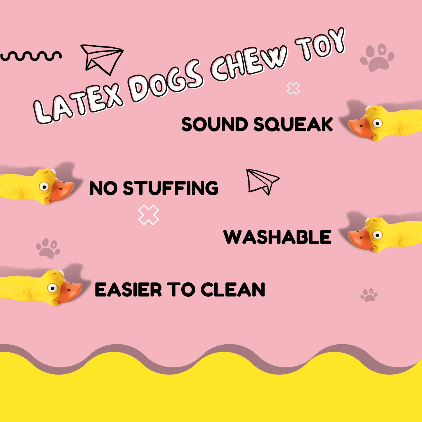 Latex Rubber Squeaky Dog Chew Toy - Yellow Duck