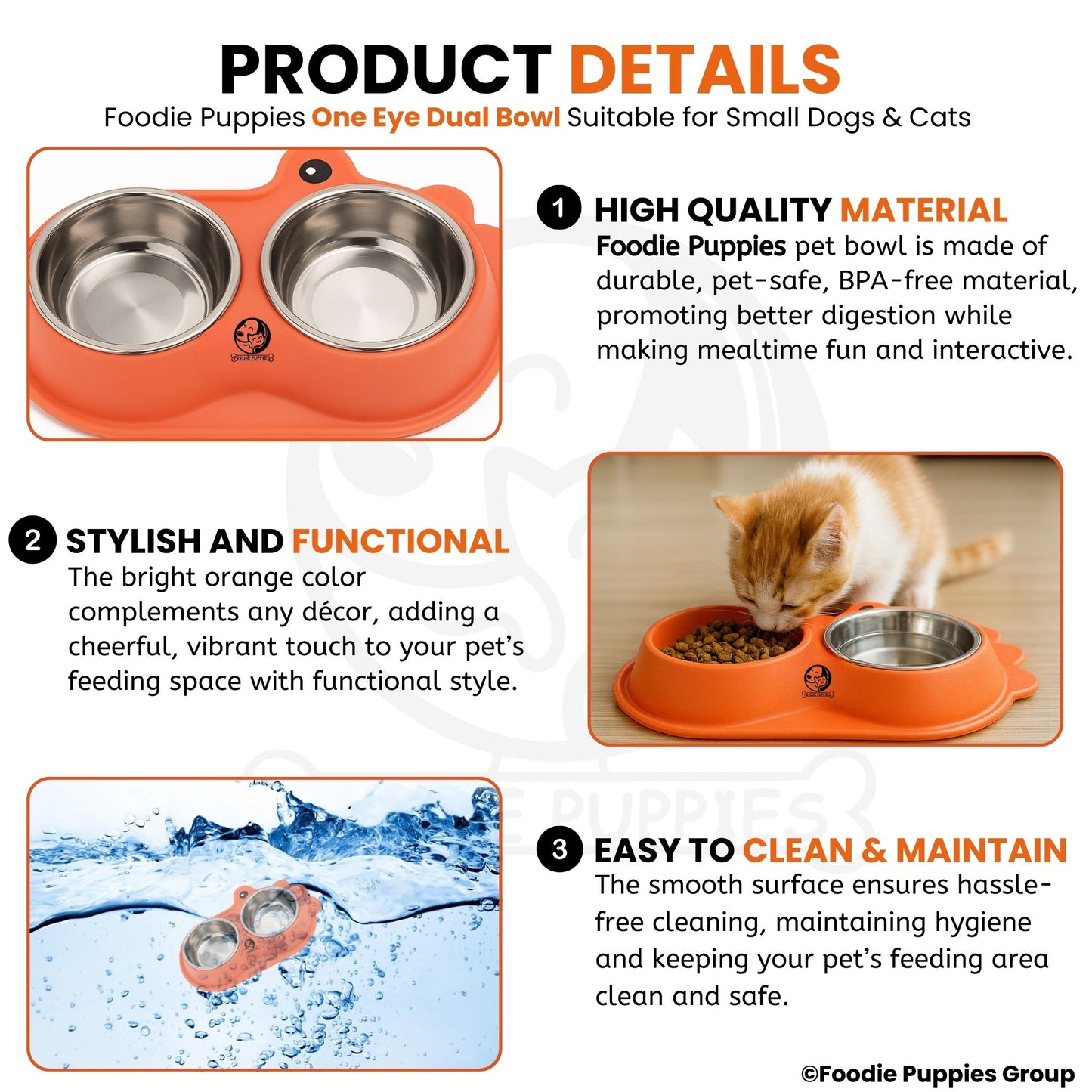 Pet Double Feeding Tilted Cat Bowl for Cats, Kittens & Puppies