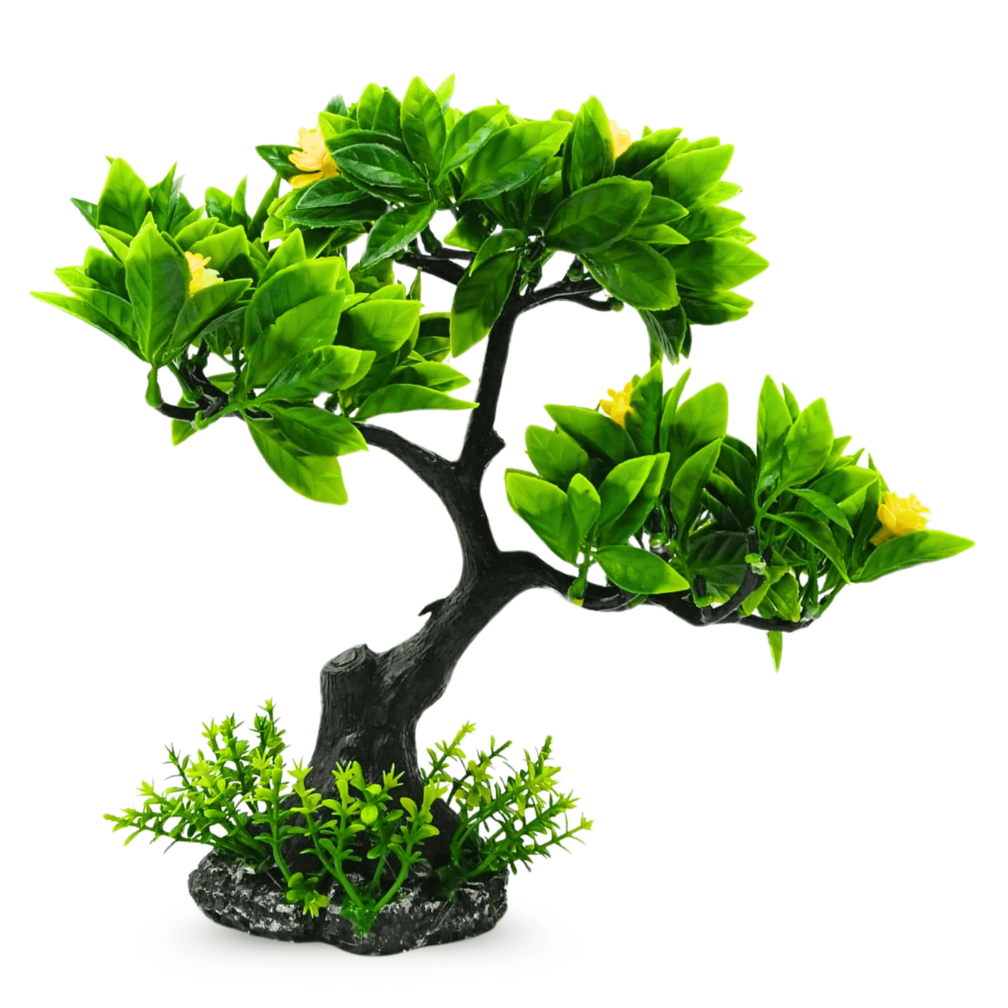 Artificial Decorative Yellow Flower Fukien Tree for Aquarium with Resin Base