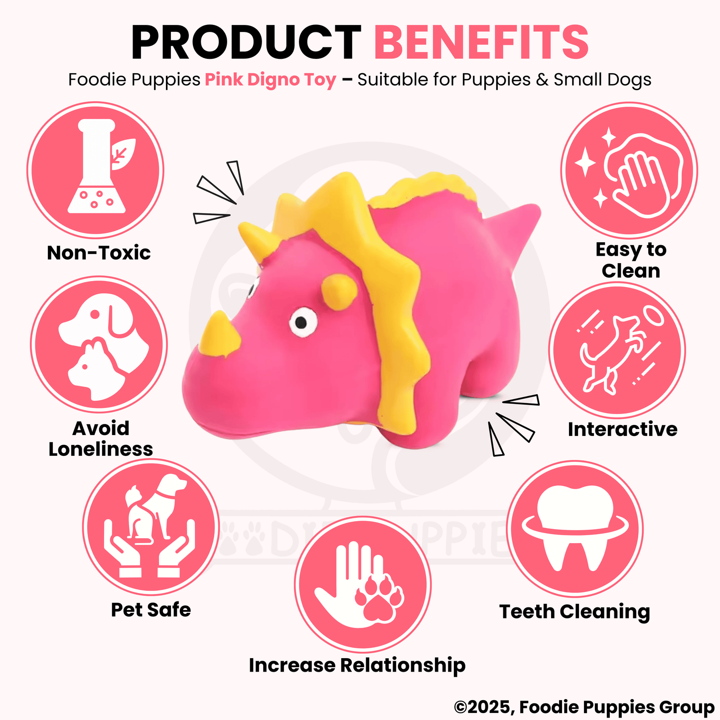 Pink Digno Dog Squeaky Chew Toy (16cm) for Small Dogs and Puppies